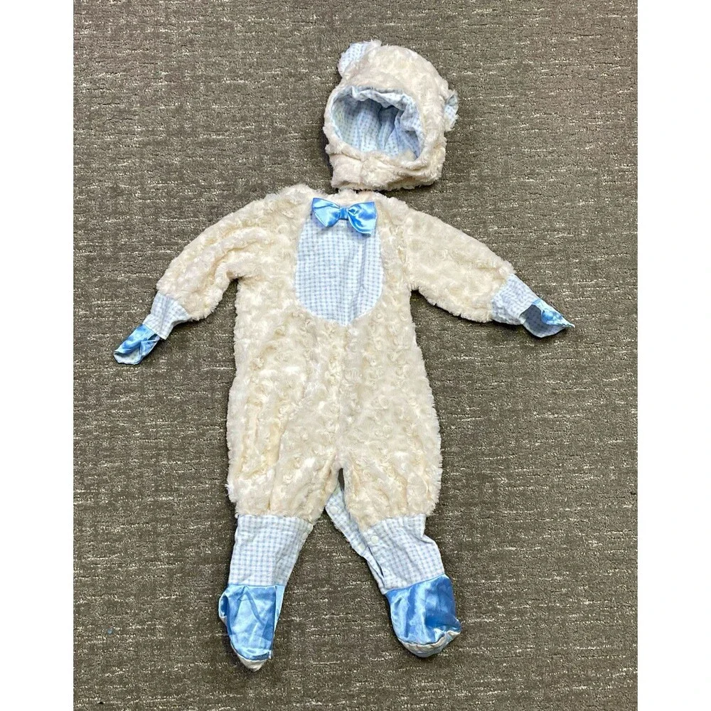 Infant Lamb Costume Hooded Plush White/Blue Unisex Halloween Outfit 6-12 month